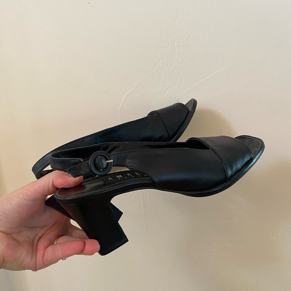 AMALFI ITALY SLING BACK SQUARE TOE BLACK LEATHER VINTAGE HEELS SIZE 8.5 AA - Picture 7 of 8